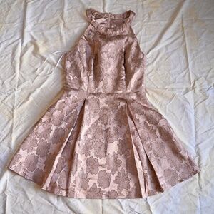 Lulus Mauve Jacquard Floral Satin Skater Dress – Size S